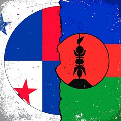 Composite image showing two flags bisected, overlaid on a distressed white background, showcasing contrasting colors