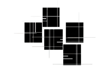 Modern geometric grid pattern on black rectangles arranged randomly