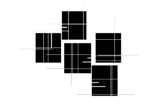 Modern geometric grid pattern on black rectangles arranged randomly - Powered by Adobe