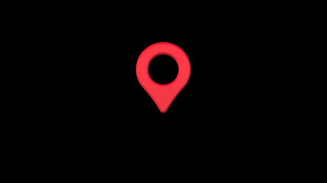 Minimalist red location marker floating in motion on transparent background