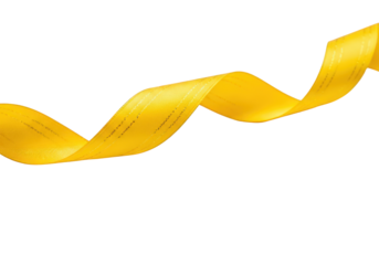 Shiny yellow satin ribbon twisted gracefully across transparent background