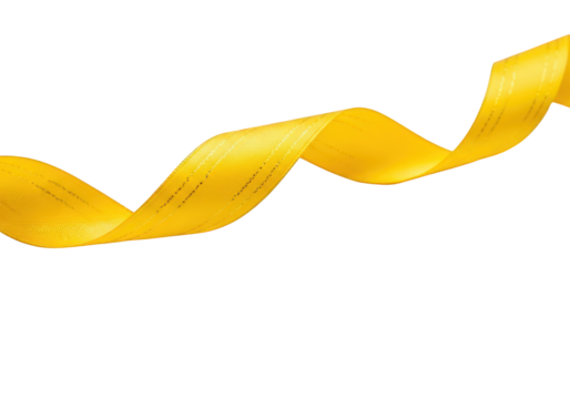 Shiny yellow satin ribbon twisted gracefully across transparent background - Powered by Adobe