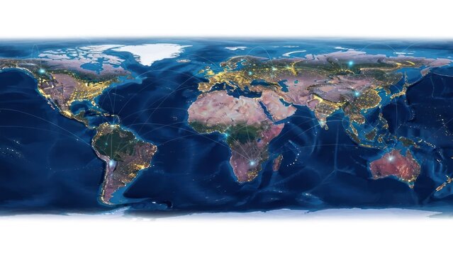Earth at night view showing city lights and geographic contours - Powered by Adobe