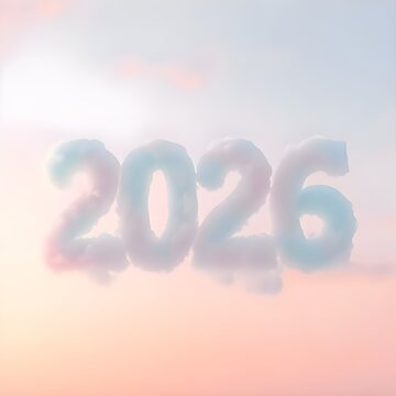 be drawn with 2026 number clouds floating on the clouds구름위에 떠있는 2026숫자 구름으로 그려져잇다