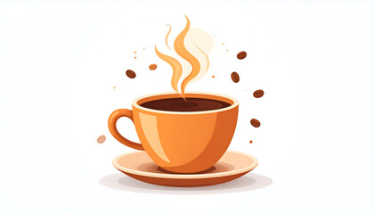 Fototapeta premium A Steaming Cup of Hot Coffee with Coffee Beans, Perfect for Your Morning Brew and Café Experience