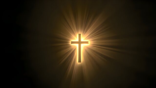 블랙 배경 가운데 금색 빛이 뿜어져나오는 십자가 중간에잇다In the middle of the black background, the golden light is in the middle of the cross