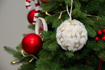 Christmas tree decorated with balls and Christmas ornaments