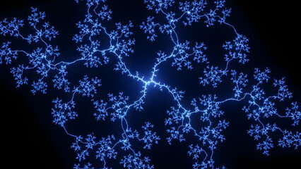 A fractal tree structure glows in bright blue against a black background. The pattern resembles a branching tree or a lightning strike with intricate detail.