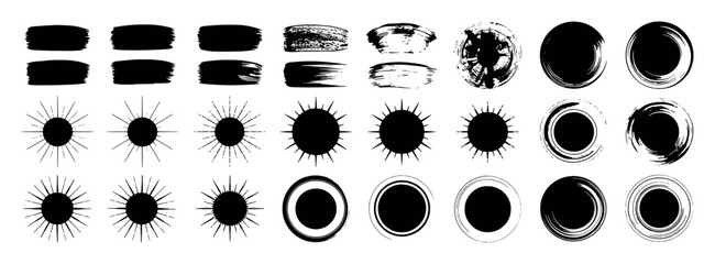 Collection of Black Brush Stroke and Sunburst Graphic Elements