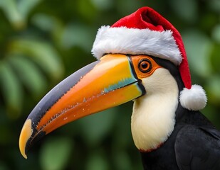 Fototapeta premium a toucan wearing a santa hat