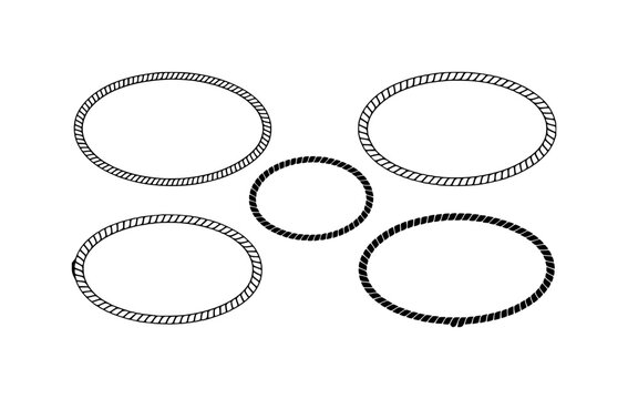 Collection of five oval rope frames on a white background