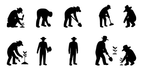 Farmer Planting Silhouette Vector Set