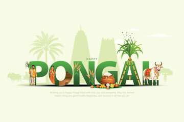 Vector illustration of Happy Pongal Holiday Harvest Festival of Tamil Nadu South India greeting vector background © RMAKE