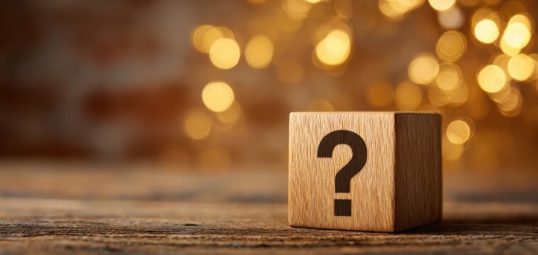 The Wooden Cube with Question Mark Suggesting Mystery, Decision and Curiosity