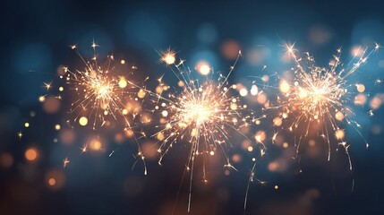 Happy New Year celebration background with glowing sparkler lights festive golden bokeh and copy space for holiday greeting cards party invitations and digital wallpaper design