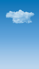 a single white fluffy cloud shape on vibrant natural blue sky Palette of Blue Ocean , Dark Sky Blue , Neon Blue , light Crystal Blue solid color linear gradient background