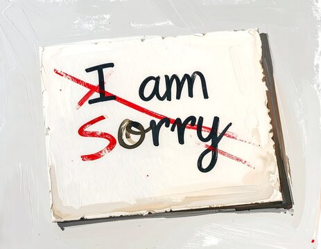 Handwritten message of apology, partially crossed out, on a white surface