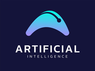Artificial intelligence with Letter A curved network lines overlapping Rounded Triangle shapes technology Analysis logo vector design concept. AI technology logotype symbol for advance technology, ui.