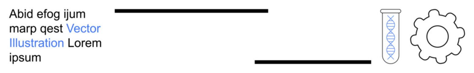 Biotechnology, scientific research, innovation, lab experimentation, DNA analysis, precision tools. Test tube with DNA strand and gear symbol. Biotechnology and scientific research