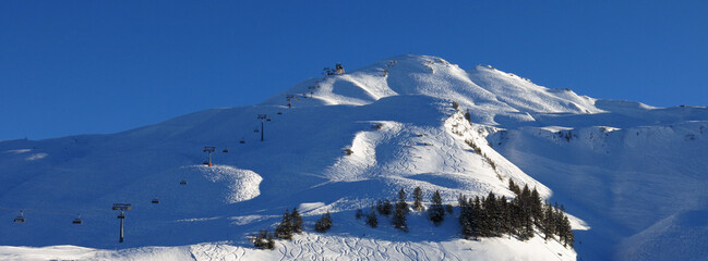 Ski area Stoos, chair lift going to Mount Klingenstock, Switzerland.