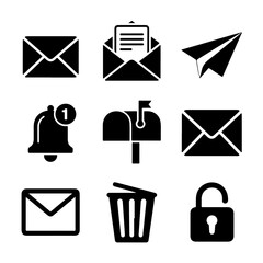 Email Icon Set. Vector Design Pack Isolated on White Background. Grunge Stamp Vector Illustration.