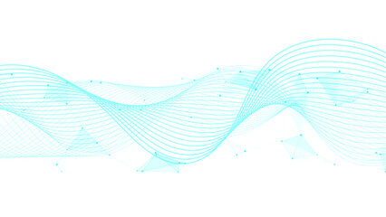 Abstract Network Flow With Cyan-Blue Line Wave. Connecting Dots and Low Poly Mesh for Data Structure, Sound Visualisation, and Tech Concepts.