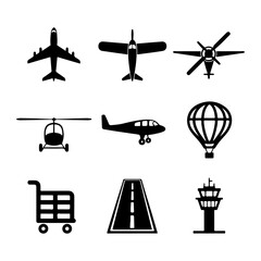 Airplane Icon Set. Vector Design Pack Isolated on White Background. Grunge Stamp Vector Illustration.