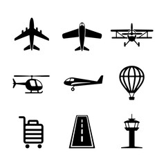 Airplane Icon Set. Vector Design Pack Isolated on White Background. Grunge Stamp Vector Illustration.