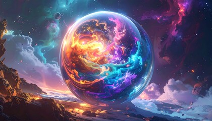 Fototapeta premium Mystical Orb of Cosmic Energy on an Alien Landscape.