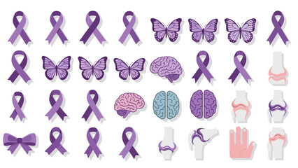 Purple awareness icons set white