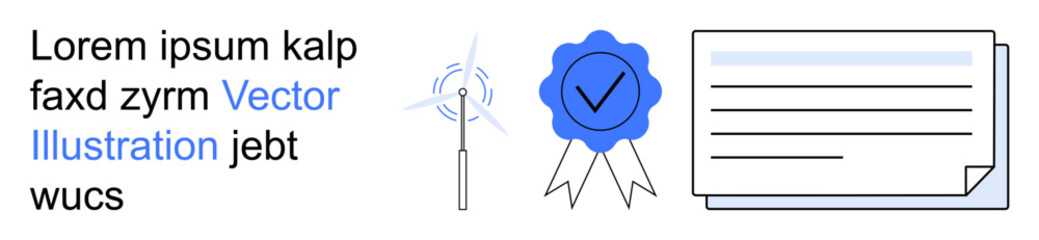 Certificates, achievements, education, verification, authenticity, awards. Blue checkmark with ribbon, document and pen. Certificates and achievements with a professional design