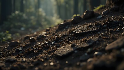 Forest Floor with Rocks and Misty Trees
