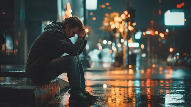 Devastated Male on Night City Street