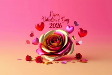 Rose Valentine's Day 2026 Greeting Card with Hearts and Text