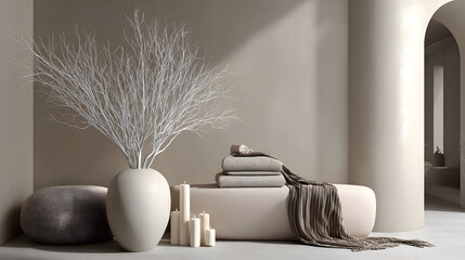 Natural light brightens a modern hallway highlighted by minimalistic New Year adornments