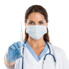 Healthcare professional holds syringe of flu vaccine with transparent background, ready to administer vaccine or medication