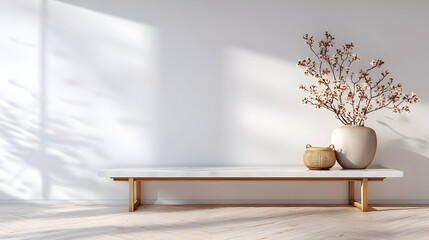 Natural light brightens a modern hallway highlighted by minimalistic New Year adornments