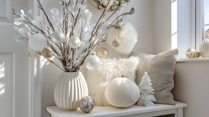 Contemporary elements define a minimal hallway enriched with tasteful New Year details