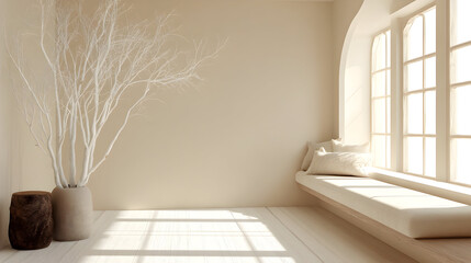 Neutral colors frame a sleek modern hallway styled with delicate New Year d&eacute;cor