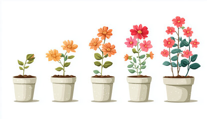 Obraz premium photograph of a flower growing in pots, from seed to bloom, vector illustration on a white background
