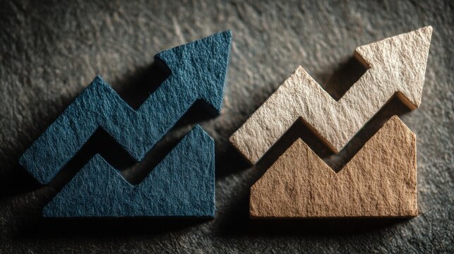 Two wooden mountains representing combined family income forecast versus expense forecast graph for financial planning - Powered by Adobe