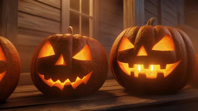  &ldquo;Ultra-real pumpkin carvings with glowing candles inside, detailed rough pumpkin texture