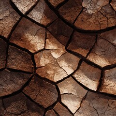 Close-up cracked earth texture with deep fractures and warm natural tones for drought, climate change, and geological backgrounds