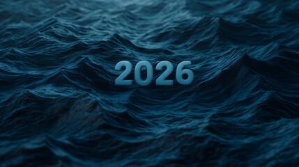 Abstract image depicting deep blue ocean waves with the year "2026" prominently displayed, creating a sense of depth and motion.