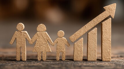 Family with a growing graph representing tracking lifestyle expenses and financial planning for their future needs