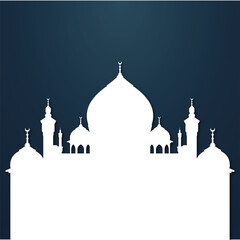 Elegant White Mosque Silhouette on Dark Teal Background