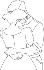 Romantic Couple Hug Outline Illustration | Minimal Love Line Art Vector