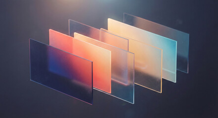 Floating translucent geometric planes with layered gradient lighting