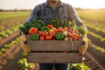 sustainable farming with fresh vegetables harvested from farm