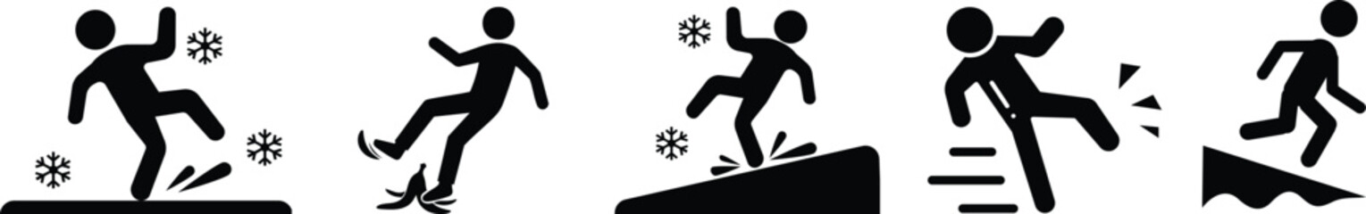 Ice Slippery Surface sign. Caution Signs for Snow and Ice Hazards. Alert for Slippery Road Conditions. Hazard slippery surface wet floor sign, vector illustration isolated on white background. 